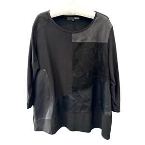 NESS Black Mixed Media Faux Leather Suede Tunic Top Artsy Minimalist | 1X